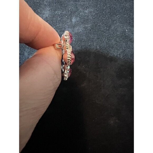 Dark Pink and Iridescent Crystals Rose Gold Plated Pin Brooch 1" - Picture 3 of 3